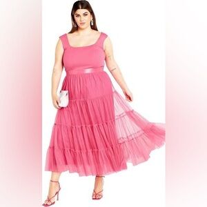 City Chic hot pink tulle dress size 16 NWT